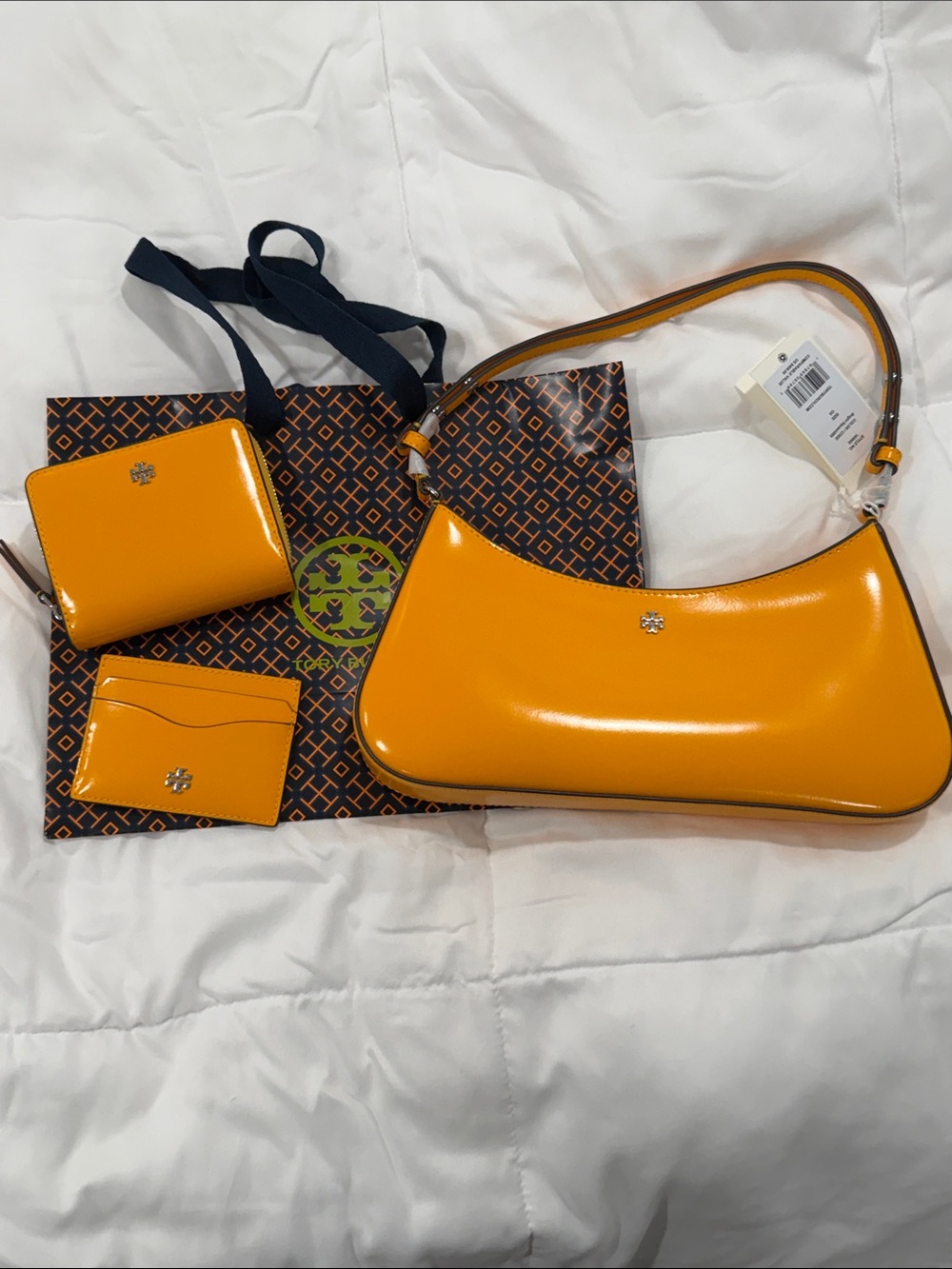 Tory Burch Handbag + Wallet + Card Case In Bright Squash - New - Picture 3 of 14
